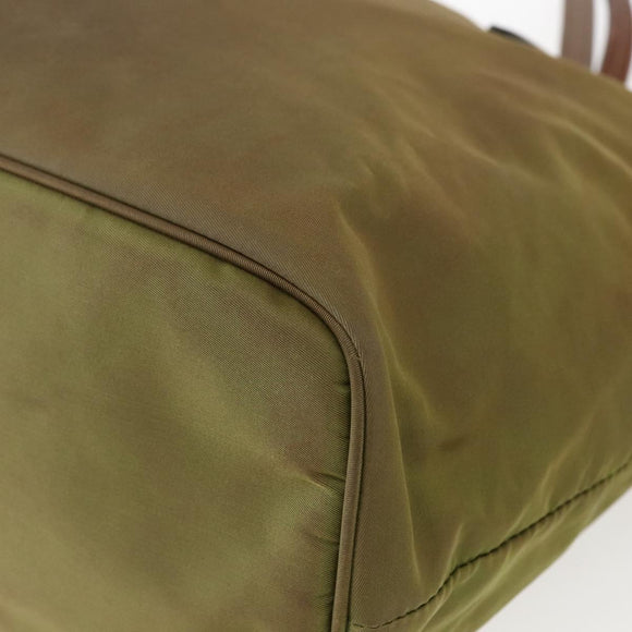 PRADA Tote Bag Nylon Leather Khaki Gold Auth ti3738