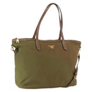 PRADA Tote Bag Nylon Leather Khaki Gold Auth ti3738-1