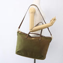 PRADA Tote Bag Nylon Leather Khaki Gold Auth ti3738-28