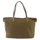 PRADA Tote Bag Nylon Leather Khaki Gold Auth ti3738-2
