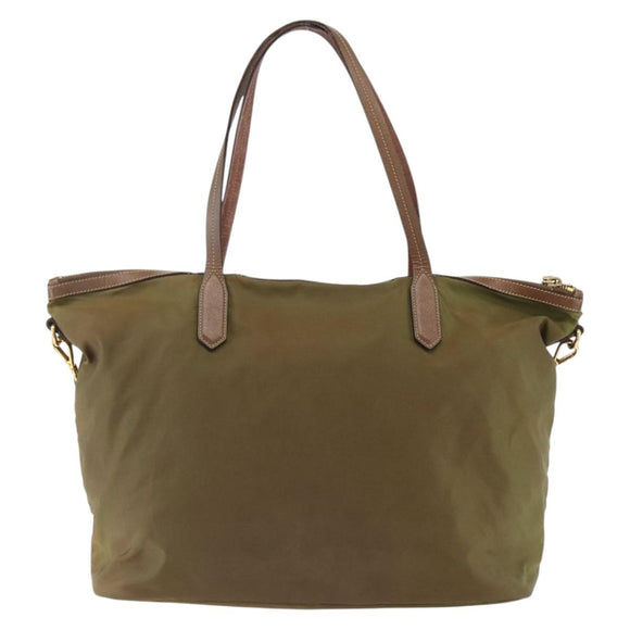 PRADA Tote Bag Nylon Leather Khaki Gold Auth ti3738