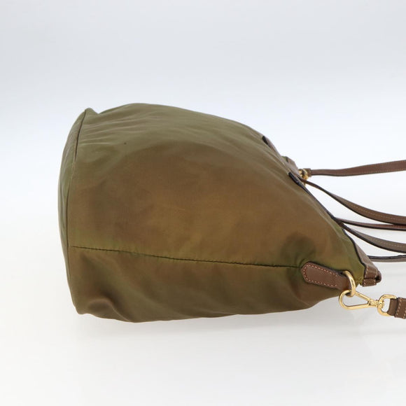PRADA Tote Bag Nylon Leather Khaki Gold Auth ti3738