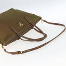 PRADA Tote Bag Nylon Leather Khaki Gold Auth ti3738-8