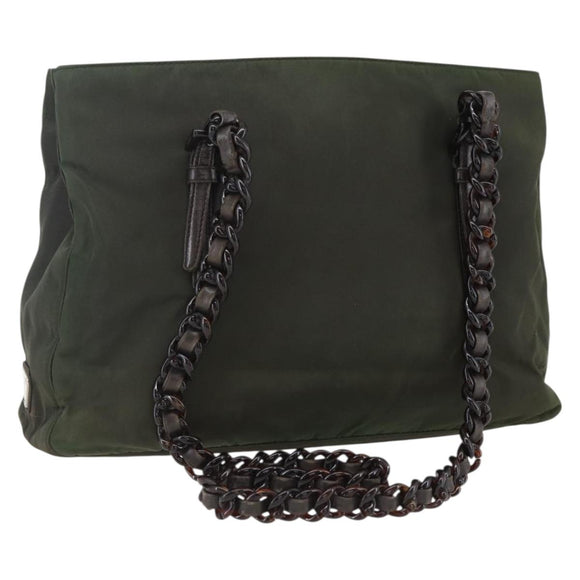 PRADA Shoulder Bag Nylon Plastic Leather Khaki Auth ti3739