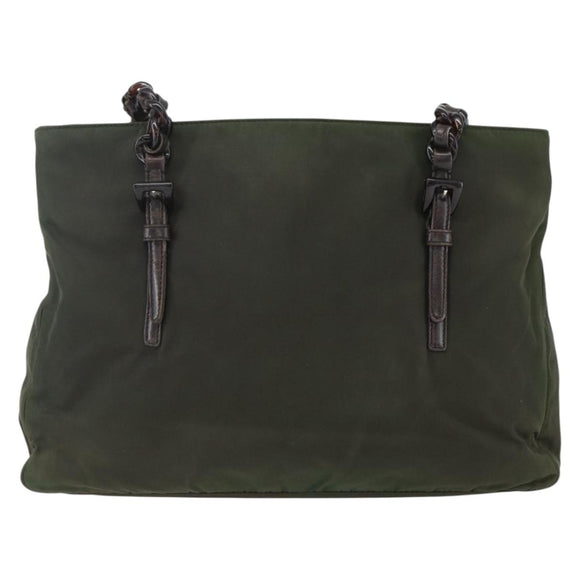 PRADA Shoulder Bag Nylon Plastic Leather Khaki Auth ti3739