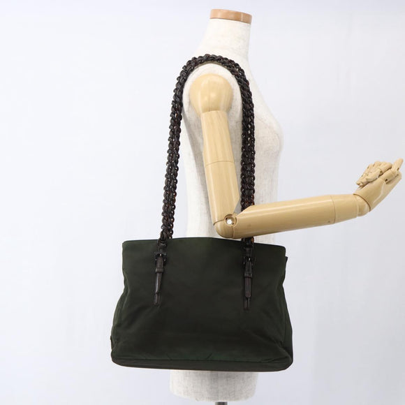 PRADA Shoulder Bag Nylon Plastic Leather Khaki Auth ti3739