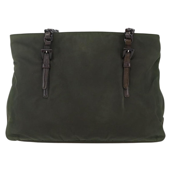 PRADA Shoulder Bag Nylon Plastic Leather Khaki Auth ti3739