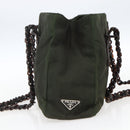 PRADA Shoulder Bag Nylon Plastic Leather Khaki Auth ti3739-4
