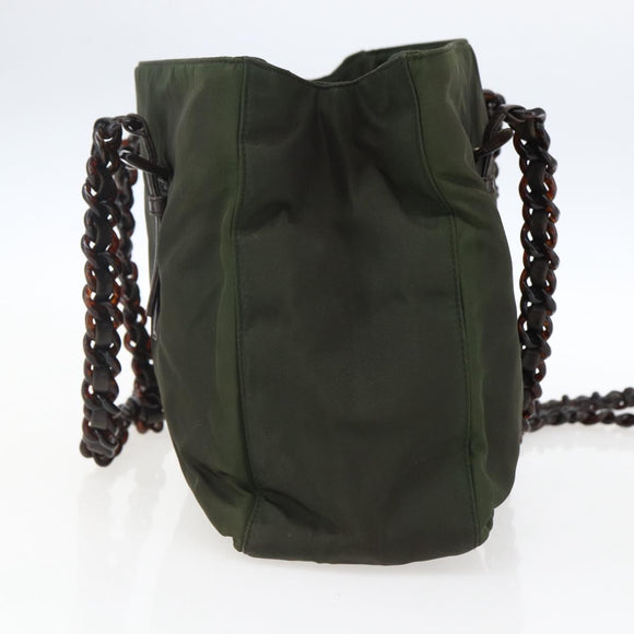 PRADA Shoulder Bag Nylon Plastic Leather Khaki Auth ti3739