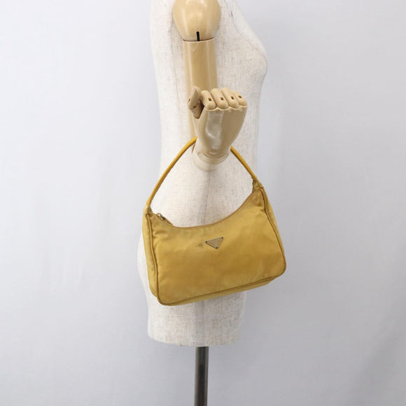 PRADA Hand Bag Nylon Yellow Silver Auth ti3741