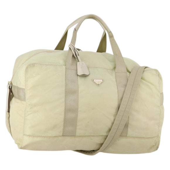PRADA Boston Bag Nylon Cream Beige Auth ti3742