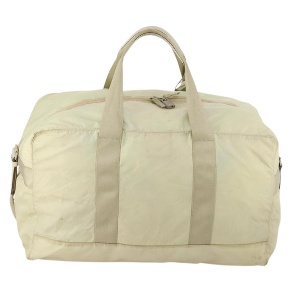 PRADA Boston Bag Nylon Cream Beige Auth ti3742