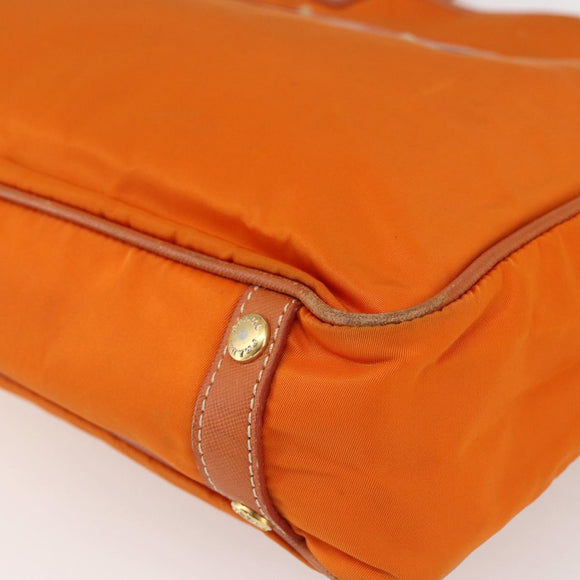 PRADA Tote Bag Nylon Leather Orange Gold Auth ti3743