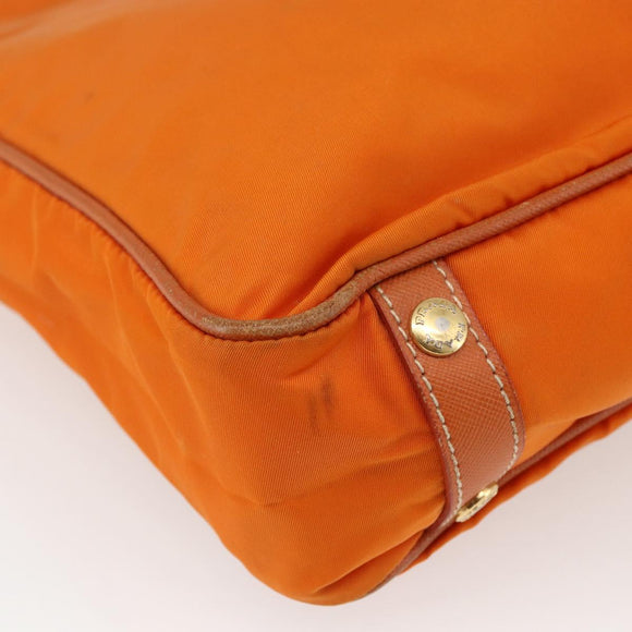 PRADA Tote Bag Nylon Leather Orange Gold Auth ti3743
