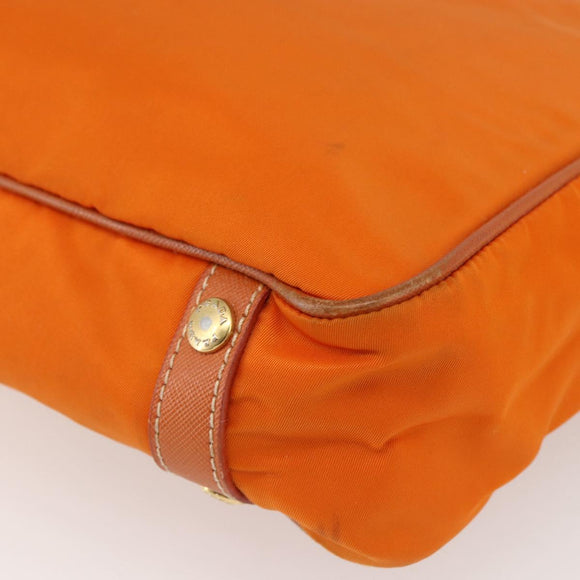 PRADA Tote Bag Nylon Leather Orange Gold Auth ti3743