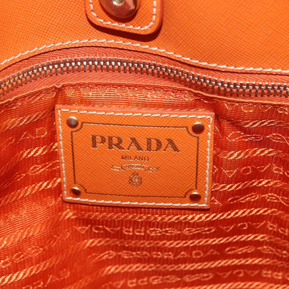 PRADA Tote Bag Nylon Leather Orange Gold Auth ti3743
