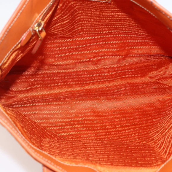 PRADA Tote Bag Nylon Leather Orange Gold Auth ti3743
