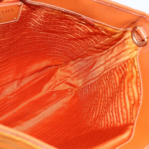 PRADA Tote Bag Nylon Leather Orange Gold Auth ti3743
