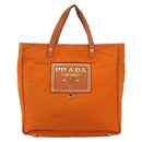 PRADA Tote Bag Nylon Leather Orange Gold Auth ti3743-13