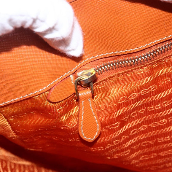 PRADA Tote Bag Nylon Leather Orange Gold Auth ti3743