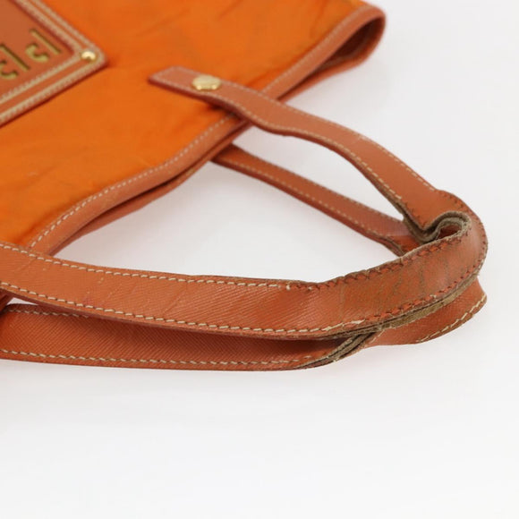 PRADA Tote Bag Nylon Leather Orange Gold Auth ti3743