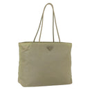 PRADA Tote Bag Nylon Cream Silver Auth ti3744-1