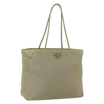 PRADA Tote Bag Nylon Cream Silver Auth ti3744