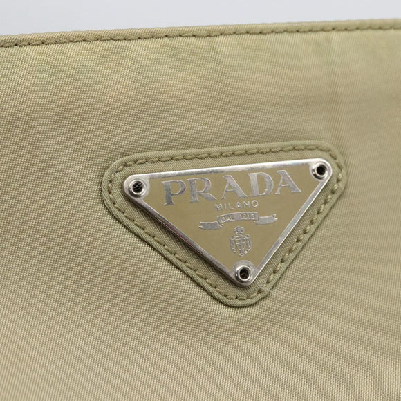 PRADA Tote Bag Nylon Cream Silver Auth ti3744