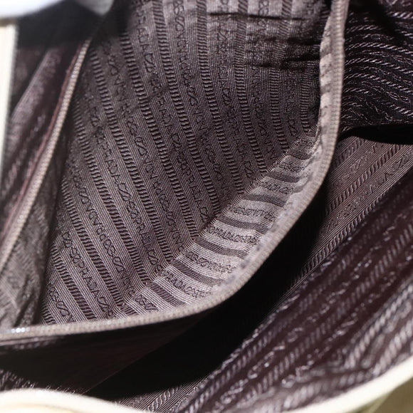 PRADA Tote Bag Nylon Cream Silver Auth ti3744