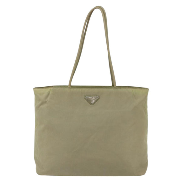 PRADA Tote Bag Nylon Cream Silver Auth ti3744