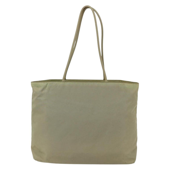PRADA Tote Bag Nylon Cream Silver Auth ti3744