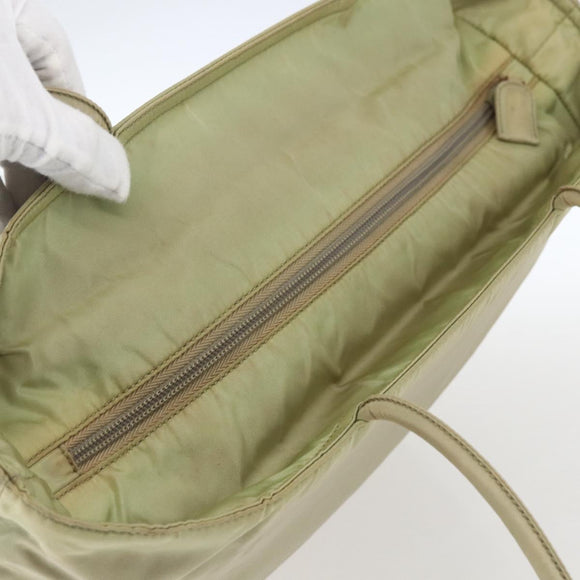 PRADA Tote Bag Nylon Cream Silver Auth ti3744