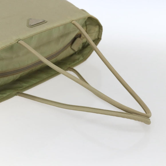 PRADA Tote Bag Nylon Cream Silver Auth ti3744