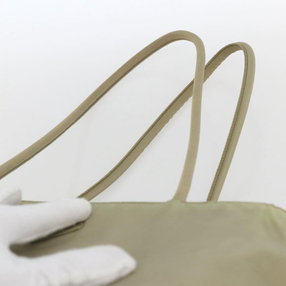 PRADA Tote Bag Nylon Cream Silver Auth ti3744