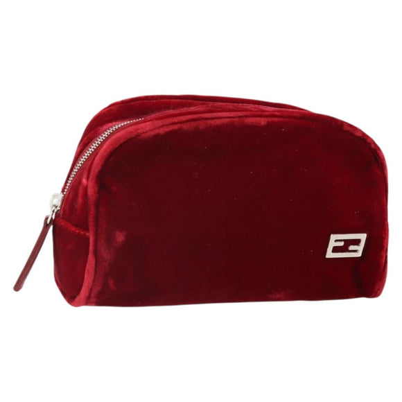 FENDI Pouch Velor Red Silver Auth ti3746