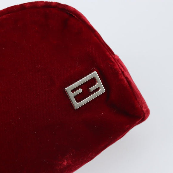 FENDI Pouch Velor Red Silver Auth ti3746