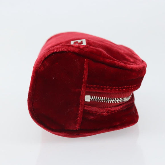 FENDI Pouch Velor Red Silver Auth ti3746