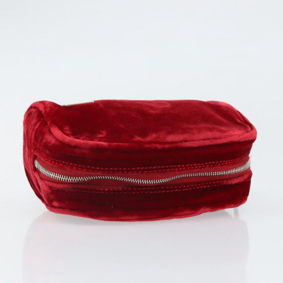FENDI Pouch Velor Red Silver Auth ti3746
