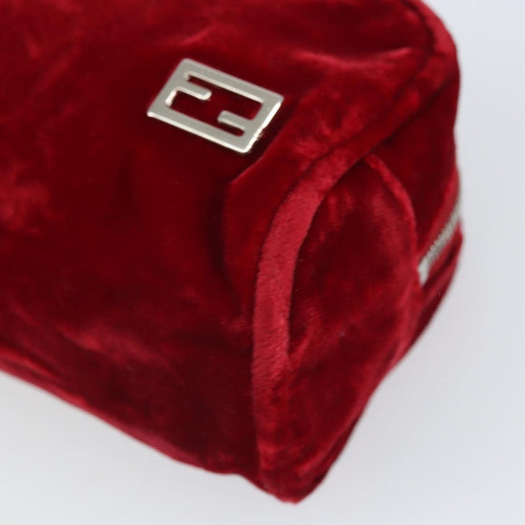 FENDI Pouch Velor Red Silver Auth ti3746