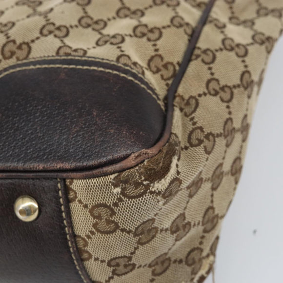 GUCCI GG Canvas Web Sherry Line Draagtas Beige Goud 163805 Auth ti3747