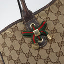 GUCCI GG Canvas Web Sherry Line Draagtas Beige Goud 163805 Auth ti3747-16