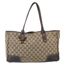 GUCCI GG Canvas Web Sherry Line Draagtas Beige Goud 163805 Auth ti3747-12