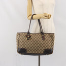 GUCCI GG Canvas Web Sherry Line Draagtas Beige Goud 163805 Auth ti3747-22