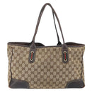 GUCCI GG Canvas Web Sherry Line Draagtas Beige Goud 163805 Auth ti3747-2