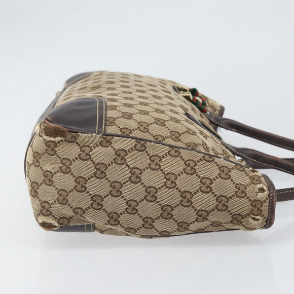 GUCCI GG Canvas Web Sherry Line Draagtas Beige Goud 163805 Auth ti3747
