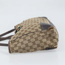 GUCCI GG Canvas Web Sherry Line Draagtas Beige Goud 163805 Auth ti3747-4