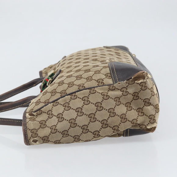 GUCCI GG Canvas Web Sherry Line Draagtas Beige Goud 163805 Auth ti3747