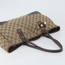 GUCCI GG Canvas Web Sherry Line Draagtas Beige Goud 163805 Auth ti3747-5