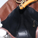 GUCCI Bamboo Hand Bag Patent leather 2way Brown Gold 001 1705 1638 Auth ti3749-20