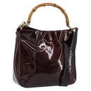 GUCCI Bamboo Hand Bag Patent leather 2way Brown Gold 001 1705 1638 Auth ti3749-1